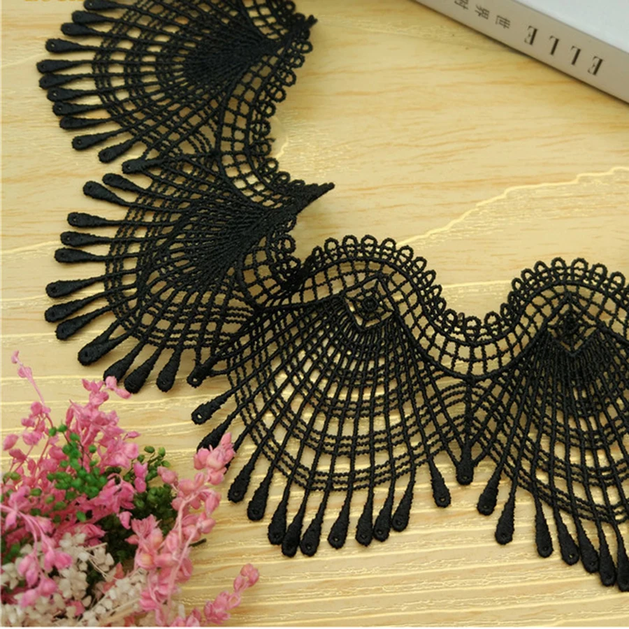 1 Yard Black White Seashell Waves Embroidered Lace Trim Ribbon Fabric Sewing Craft Patchwork Handmade Decoration 6.5CM Wide