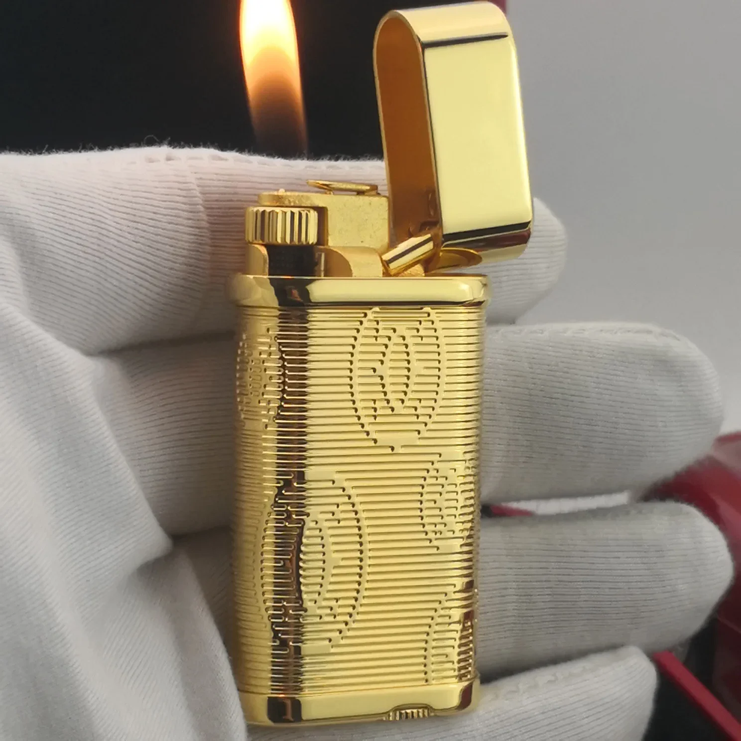 

Golden Metal Inflatable Cigar Lighter Roller Ignition Classic Retro Butane Gas Lighter Men's Gift High-end Cigarette Accessories