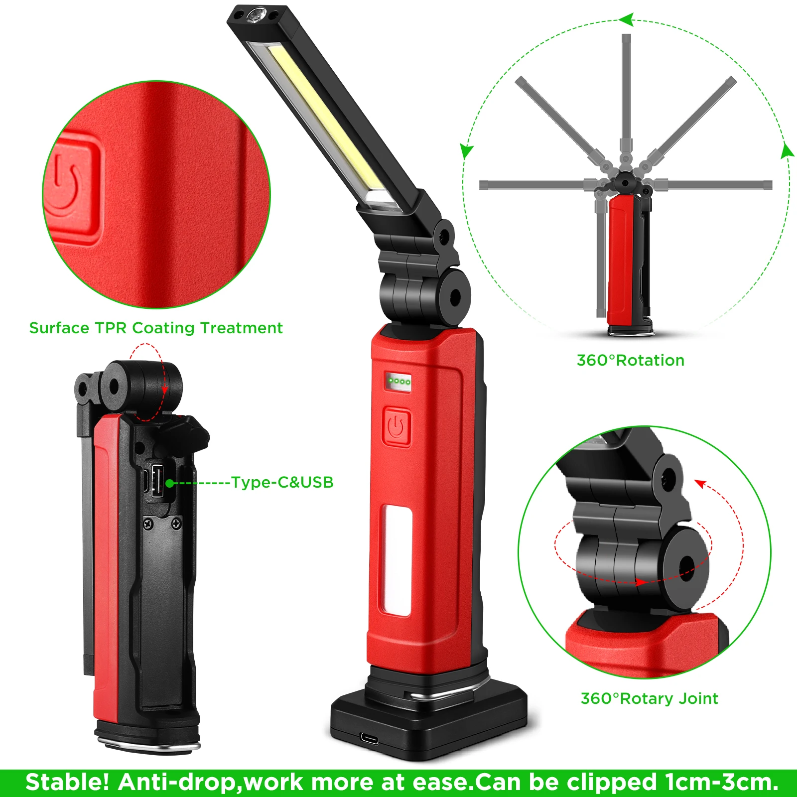 LED Emergency Floodlight COB Folding Work Lamp Strong Magnet Strong Light Emergency Flashlight Rechargeable Folding Work Light