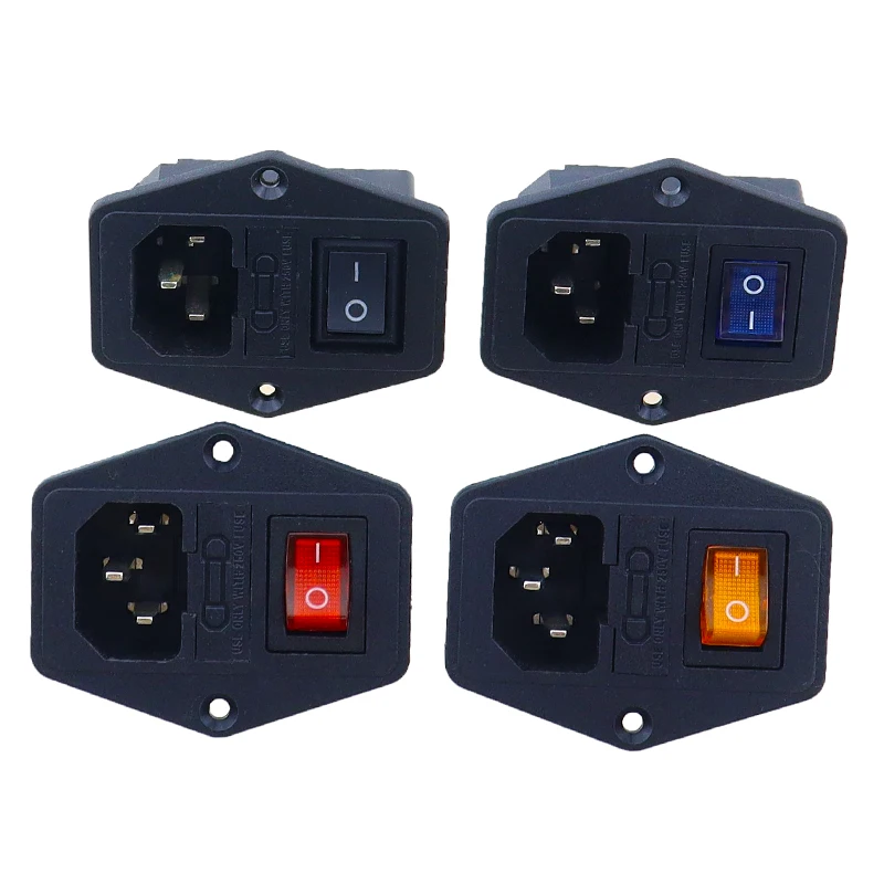 High quality Black Red 10A AC 250V 3 Terminal Power Socket with Fuse Holder Rocker Switch NEW AC Power Cord Inlet Plug Socket