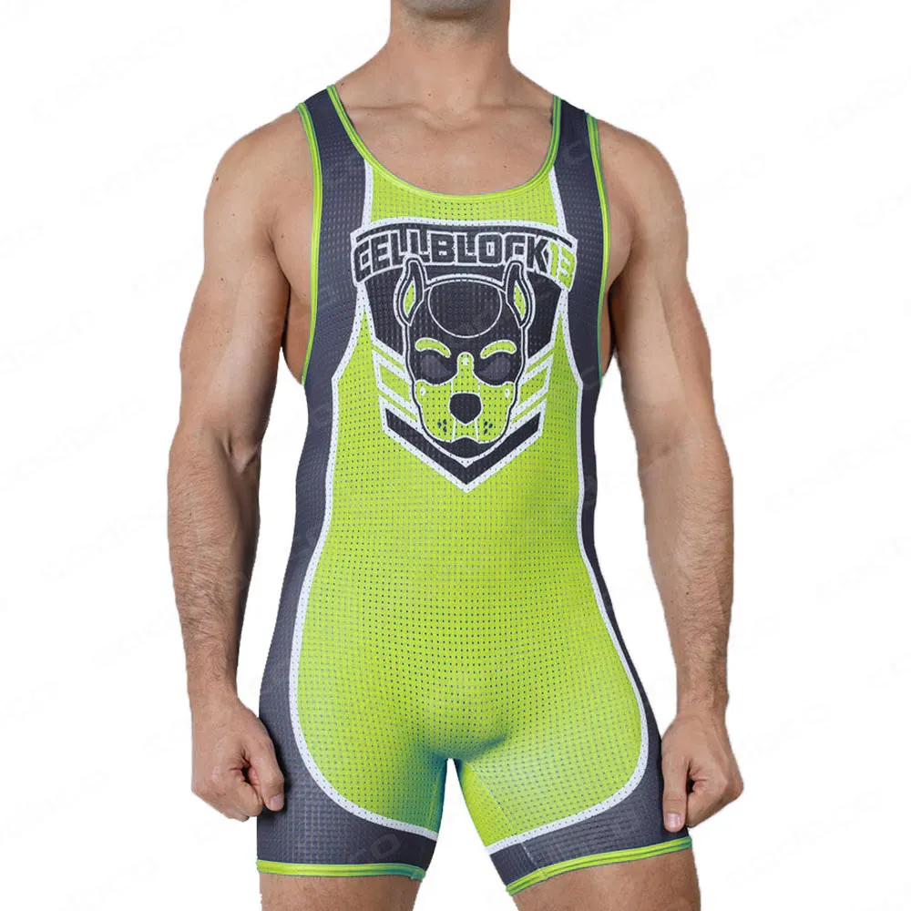 Wrestling Singlets Suit Lycra Boxing One Piece PowerLifting Bodysuit Iron Men\'s Gym Sports Fitness Sleeveless Weightlifting Wear