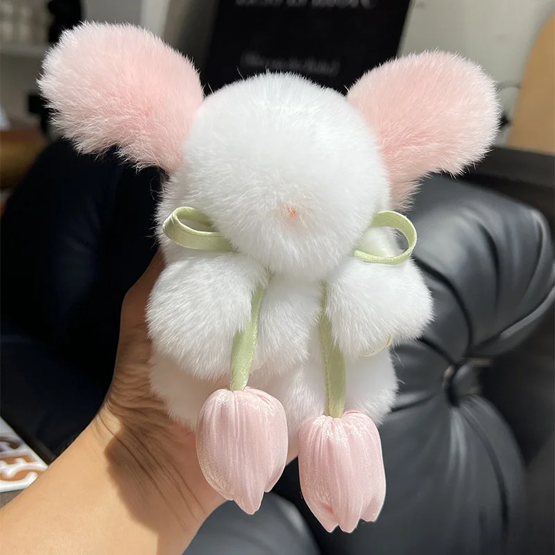 11CM Fur Keychain Rabbit Fluffy Rabbit Bunny Bag Charms Soft Cute Rabbit Toy Key Chain Bag Decoration Accessories Gift For Girls