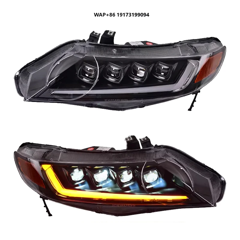 

for-Honda Civic-8th Gen 2006-2011 Car Accessories LED Headlights Projector 4 Lens Front Light Upgrade Head Lamp