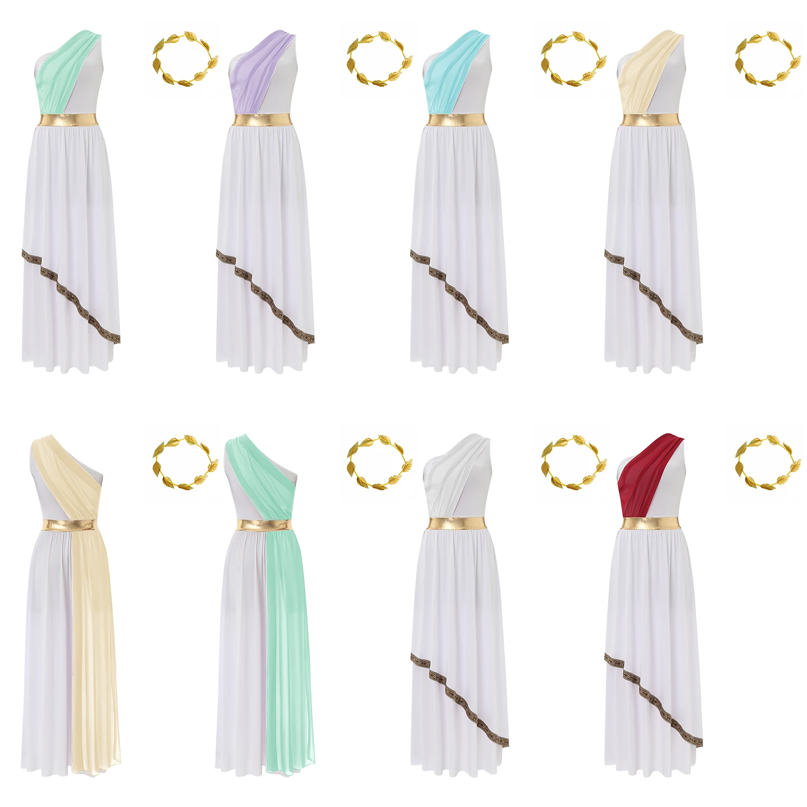 Women's Ancient Greek Roman Princess Toga Costume Halloween Cos Costume Tunic Chiffon Overlay Dress Praise Dance Dress Two Piece