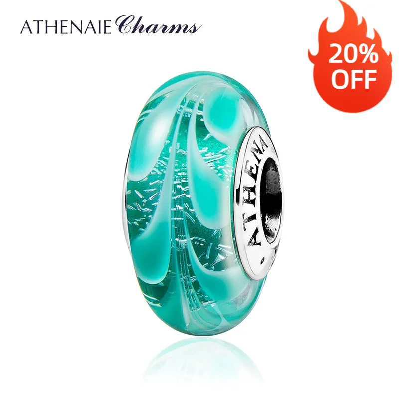 

Бусины из муранского стекла ATHENAIE, 925 пробы, серебряные Гавайские подвески, бусины с листьями для браслета и браслета, очаровательные ювелирные изделия зеленого цвета