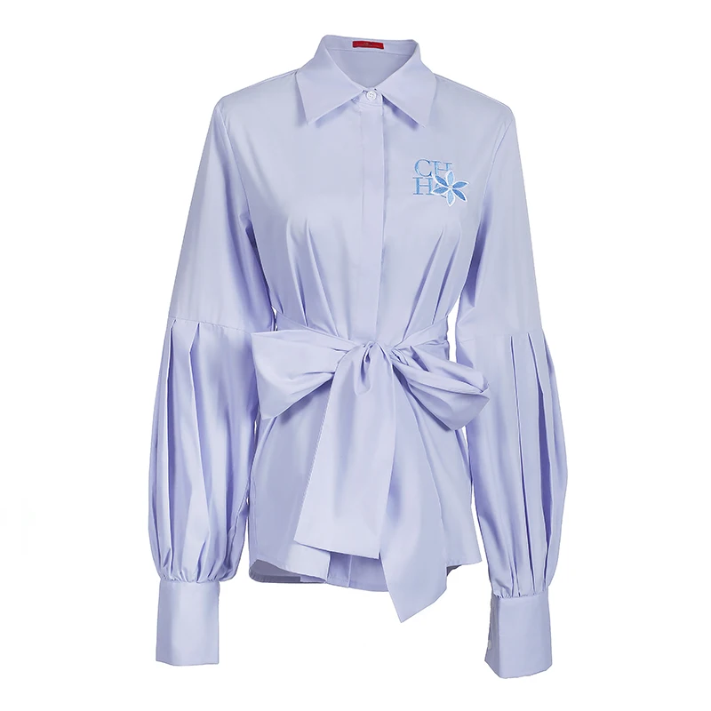 CHCH Women Embroidery Shirts Elegant Blouse 2024 Casual Lantern Long Sleeve Office Lady Blouses Fashion Commuting Tops