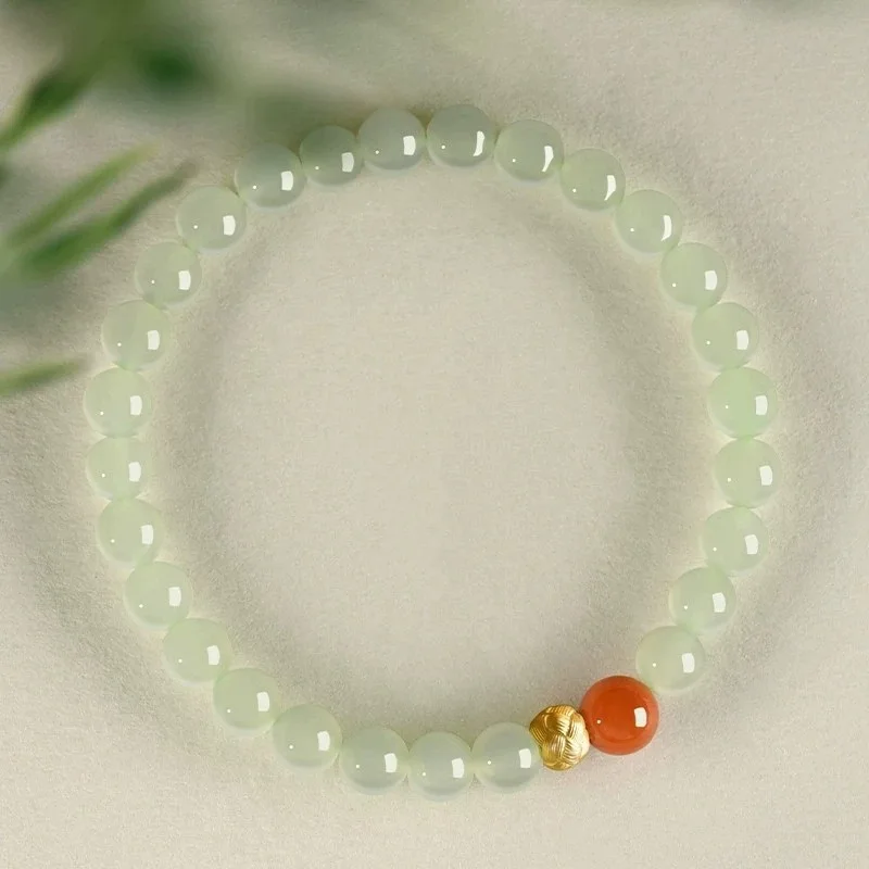 Natural Hetian Jade 68mm Single Loop Bracelet with South Red Agate New Chinese Style Jewelry for Women Gifts