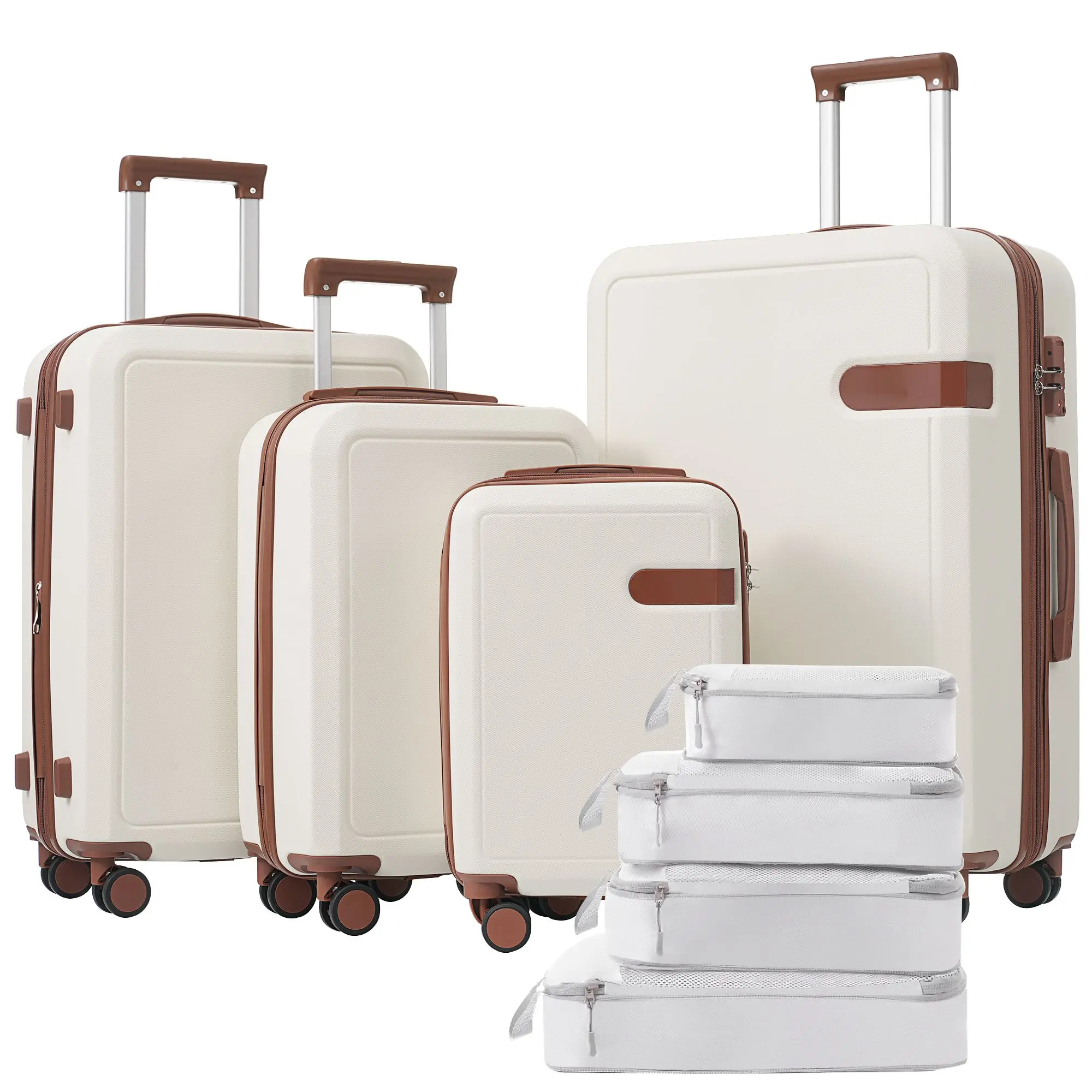 

4 Piece Luggage Set with Compression Packing Cubes for Suitcase Expanable Spinner Wheels Lightweight Suitcase with TSA Lock 16 I