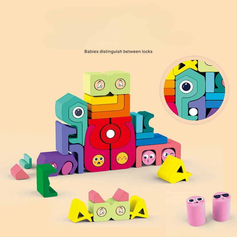 子供のおもちゃ木製三次元デジタルパズルビルディングブロックコンストラクタースタッキングモンテッソーリボードゲームインタラクティブおもちゃ