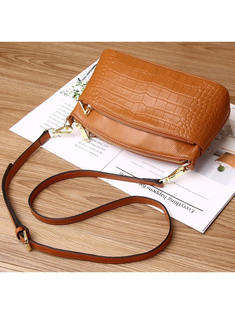 100% z prawdziwej skóry, 3 przegrody, moda obudowa torebka, torba na ramię ze skóry naturalnej, damska skórzana torba Crossbody, R001 — zdjęcie 2