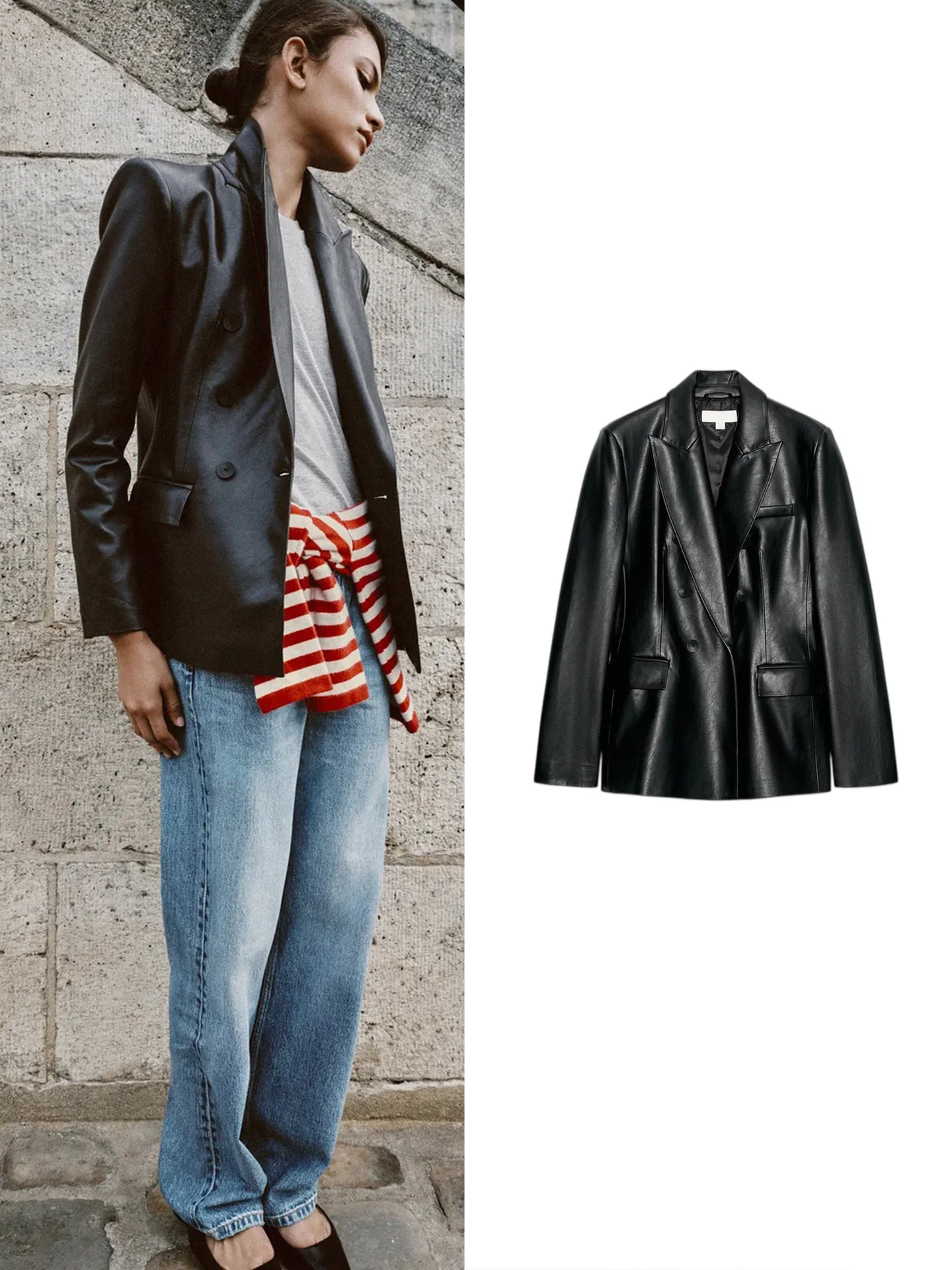 Fall New Arrival Women's Simple Double-Breasted Long Sleeve Lapel Suit Jacket Standard Fit French Style Polyester Fiber