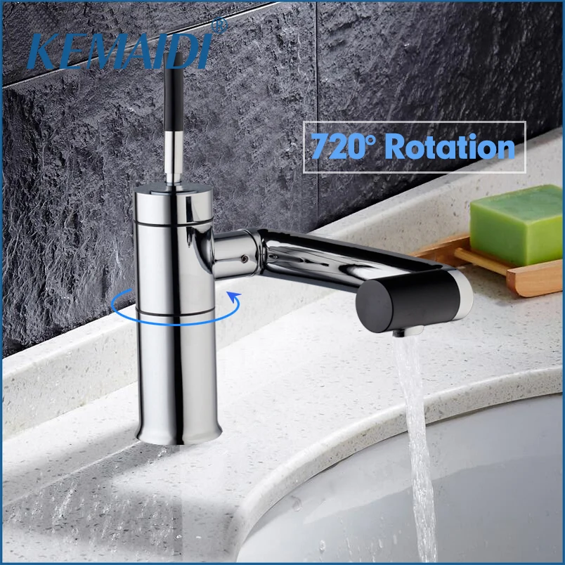 

KEMAIDI Bathroom Basin Sink Faucet Swivel 360 Brass Hot&Cold Water Torneiras Cozinha Tap Mixer Faucet Deck Mounted Single Handle