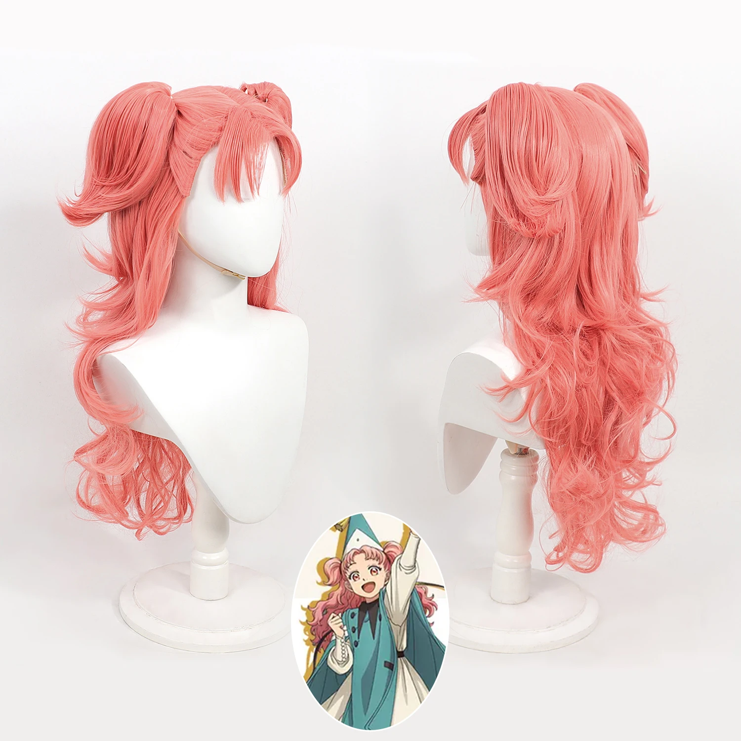 

Cos Wig Witch Hat Atelier Tetia Pink Long Curly Hair With Detachable Claw Clip Twin Ponytails Scalp Synthetic Wig For Halloween
