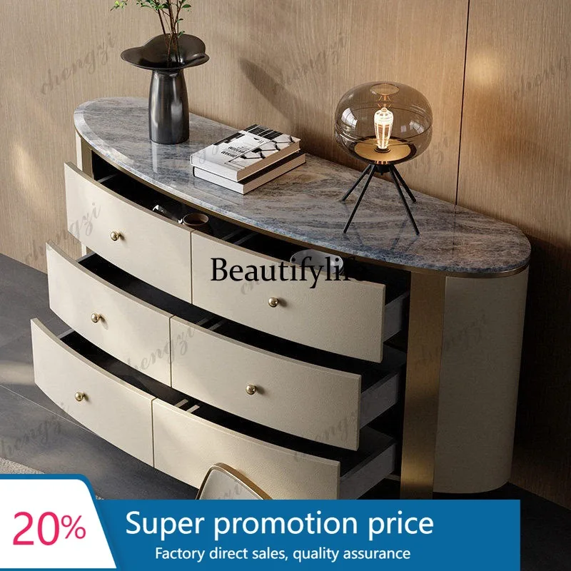 C132 Natural Marble Side Cabinet Light Luxury Chest Cabinet Integrated Italian Stainless Steel Locker Storage