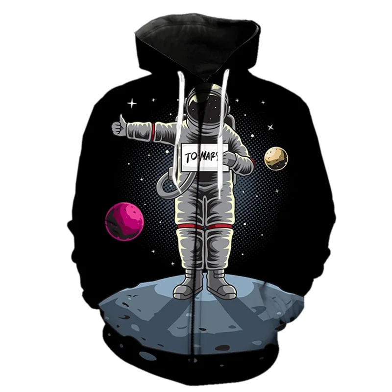 Space astronaut zipper hoodie men's 3D printed casual pullover long sleeved oversized sportswear street wear men's fashion trend