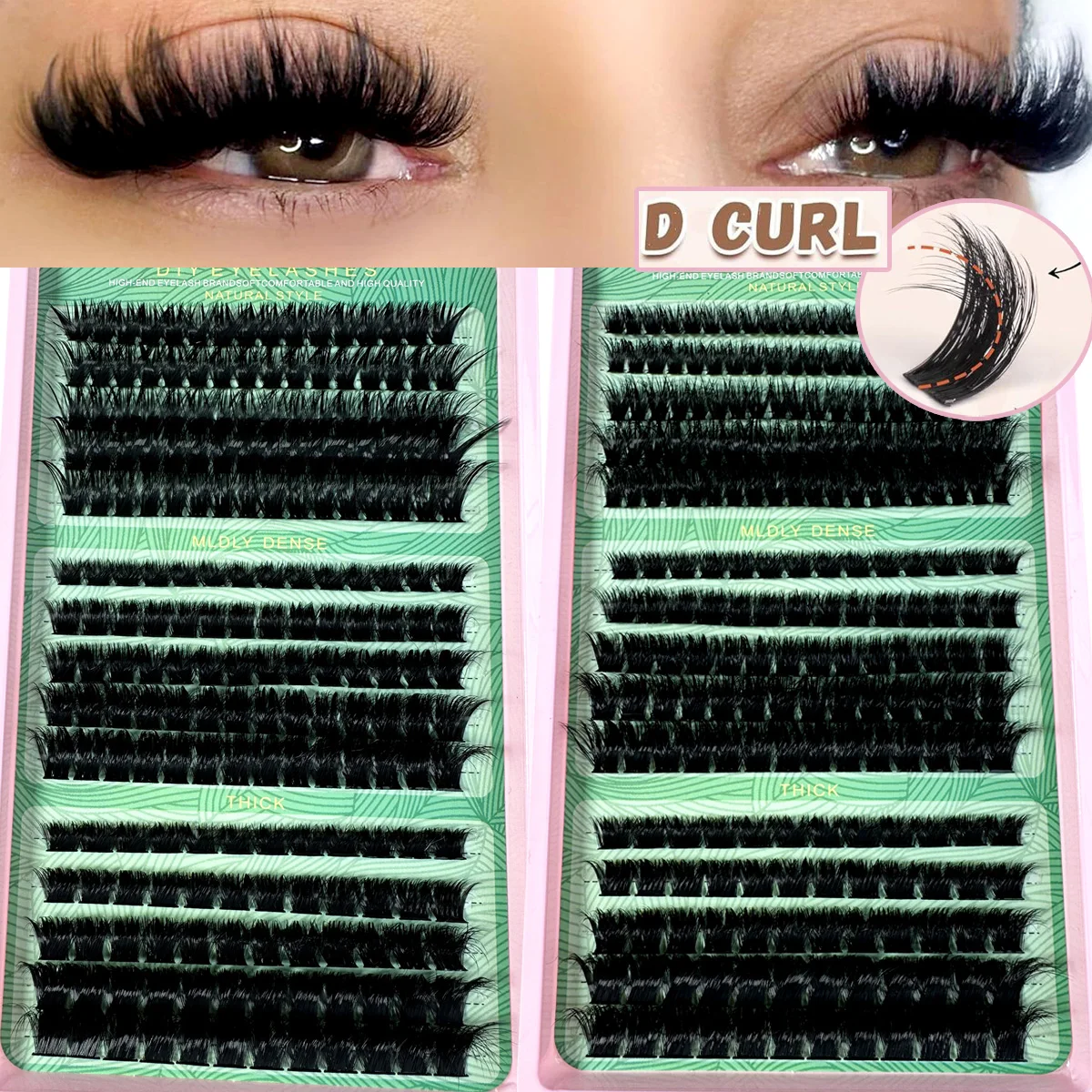 15 Reihen 200D180D160D Wimperncluster Natürliches Wimpernverlängerungsset 8-16 mm Wimperncluster DIY Wimpernverlängerung Wispy Einzelwimpern