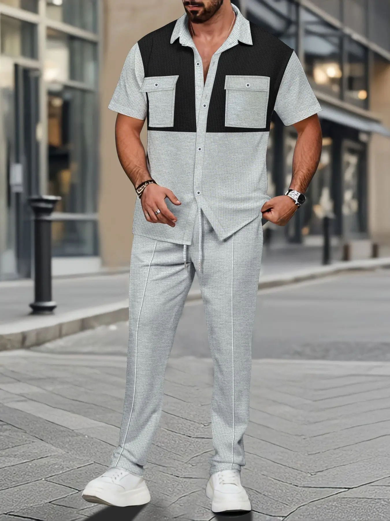 

Мужской ort Sve irt And Pantsuit Color Blo, комплект длинных брюк, повседневная спортивная одежда, смесь хлопка из полиэстера, подходит для четырех сезонов