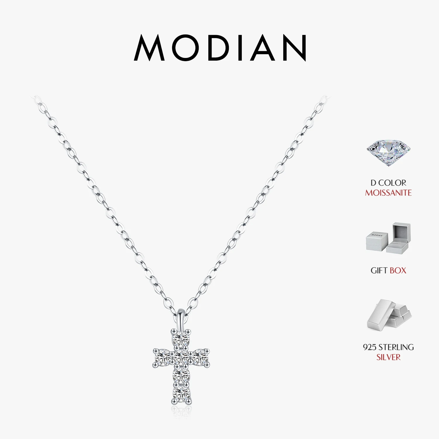 MODIAN D kolor Moissanite 925 srebro krzyż wisiorek naszyjniki musujące laboratorium diamentowy łańcuszek z ogniwami biżuteria dla kobiet prezenty