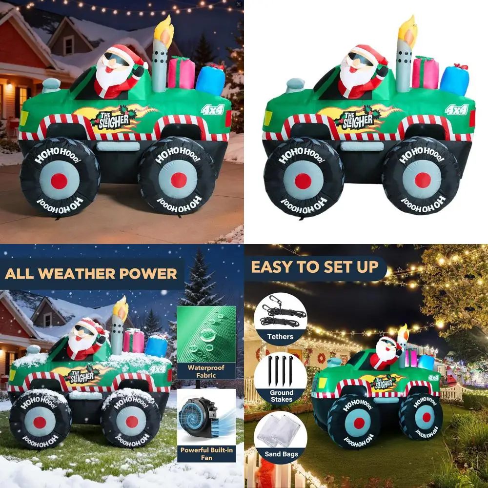 

7-Foot Tall Santa on Monster Truck Christmas Inflatable Outdoor Lawn Decoration