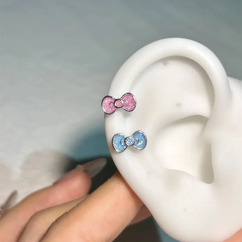 1 قطعة لطيف الكرتون الحلو فتاة الأذن الكفة التيتانيوم الصلب القط Bowknot أقراط موضة تنوعا الصغيرة العصرية النساء الأذن مجوهرات #2