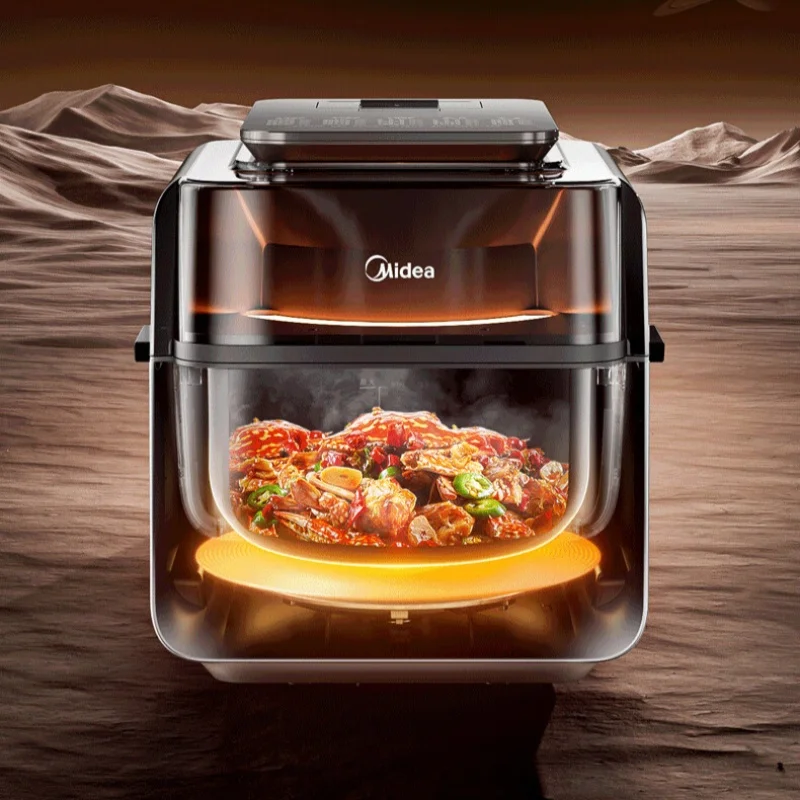 مقلاة هوائية ذكية متعددة الوظائف من ميديا مع نافذة مرئية بدون زيت قابلة للطي وشاشة لمس ثلاثية الأبعاد للطهي للاستخدام المنزلي في المطبخ