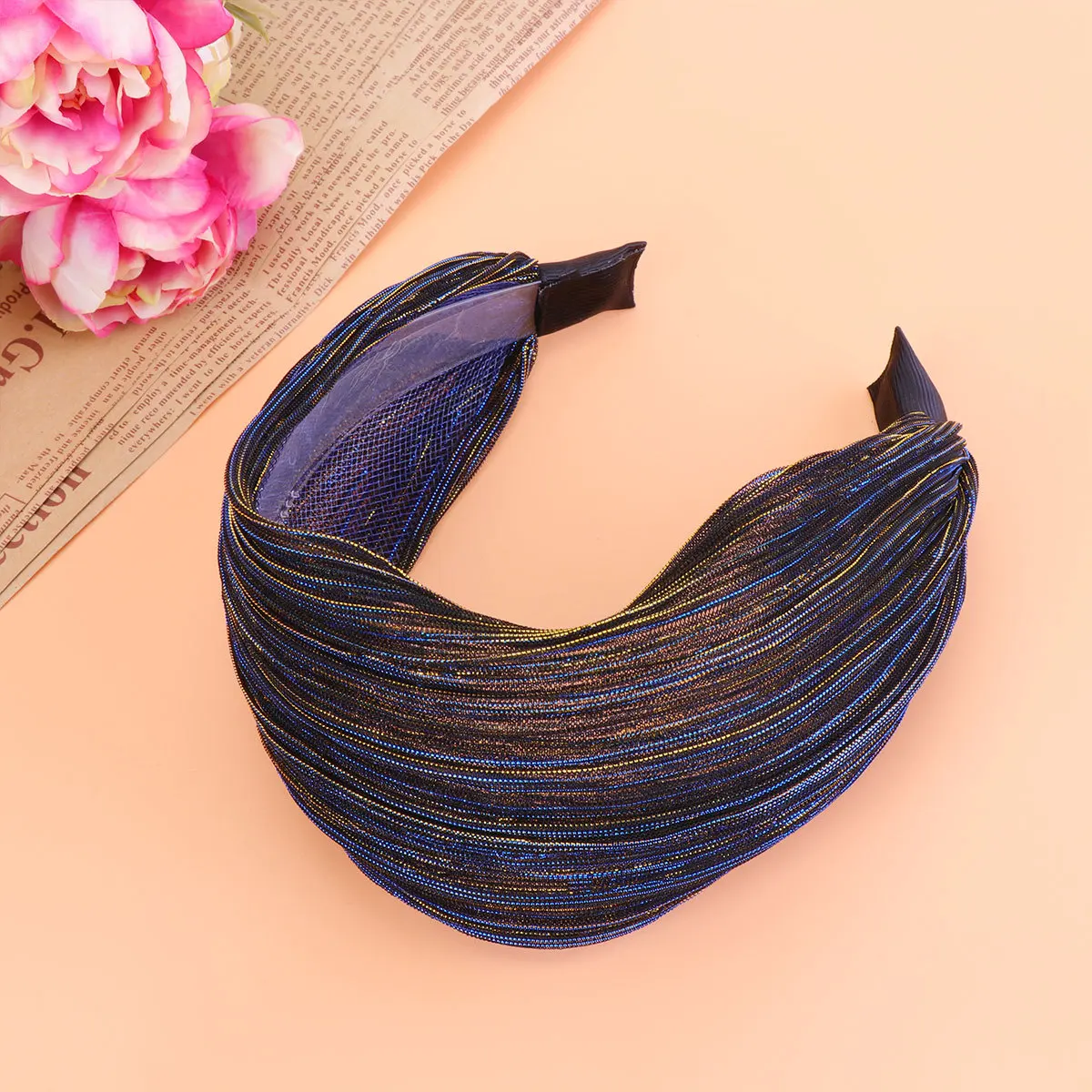 عصابة رأس من الدانتيل للنساء والفتيات من القماش بتصميم واسع من الدانتيل، إكسسوارات رباط شعر واسعة، أداة تصفيف الشعر الأزرق