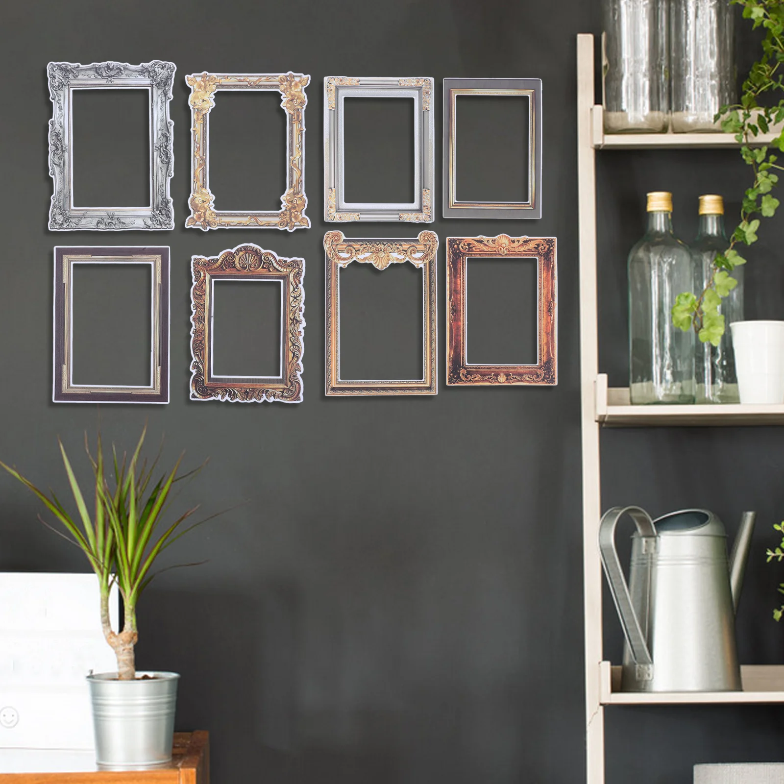 8 Pcs Wall Decor Retro Photo Frame Stickers Picture Collages for Neon Light