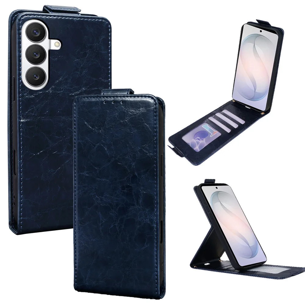 Magnetic Vertical Leather Flip Cover for Samsung Galaxy S26 S25 S24 S23 S22 S21 S20 S10 Note20 Ultra Max with Built-in Card Slot