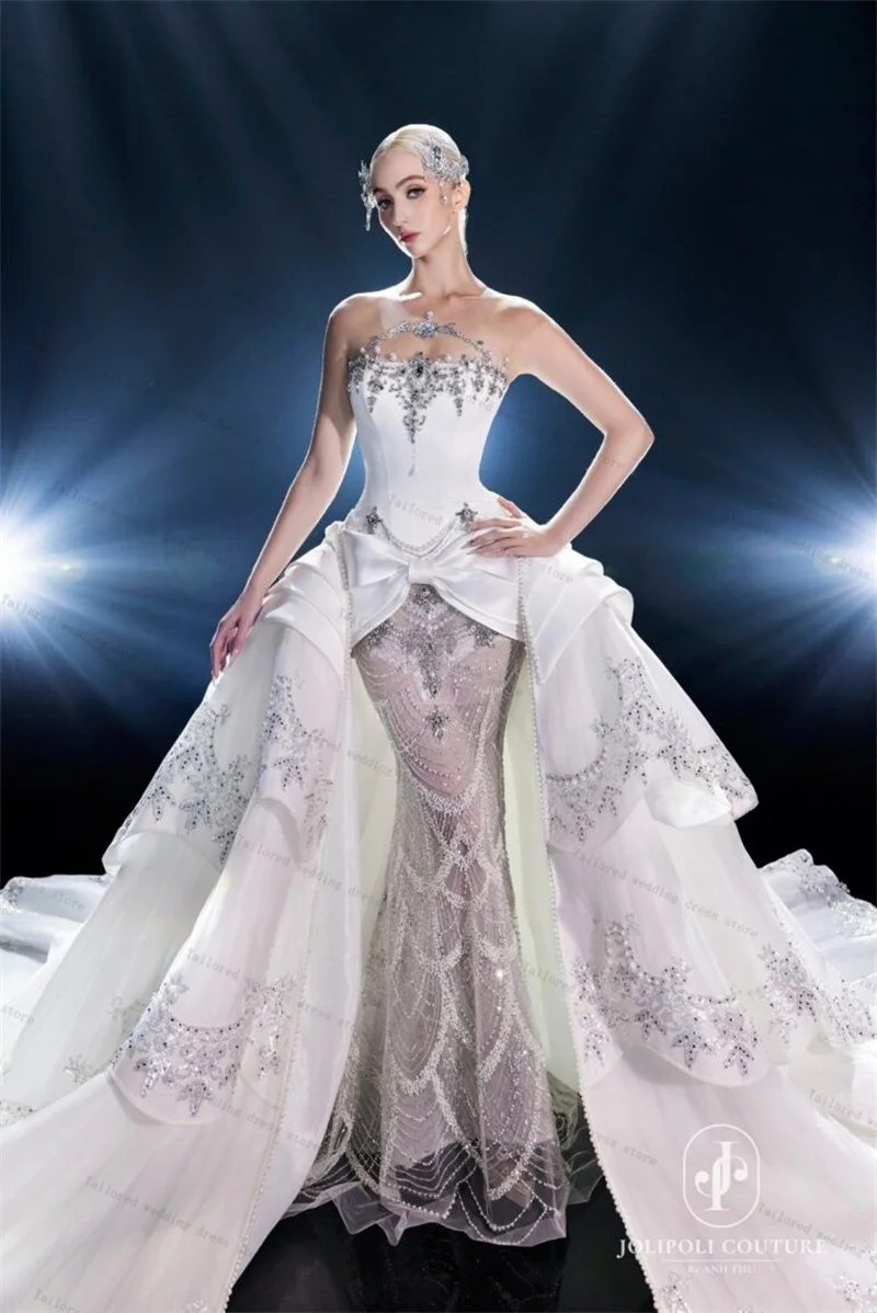 

Luxury Women Wedding Dress Glitter Sequins Crystal Sexy Sleeveless Overskirt Bridal Evening Gown Customized Lace Up Back Robe