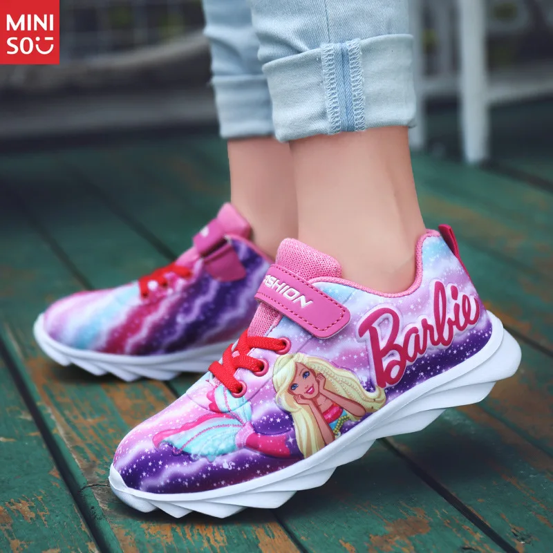 ミニソ 2025 ファッション漫画柄男の子用ランニングシューズ、通気性メッシュ軽量スニーカー（大きいお子様向け）
