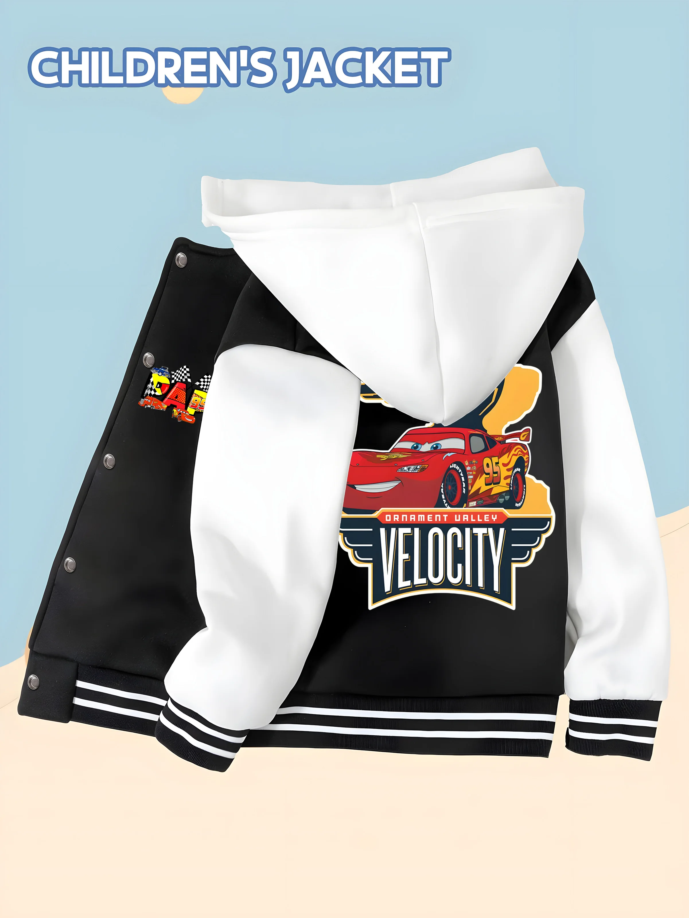 

MINISO Disney Cars PAPA Boys' Baseball Jacket - Lightning McQueen "PAPA" Print on Both Sides, Great for School and Outdoor Play