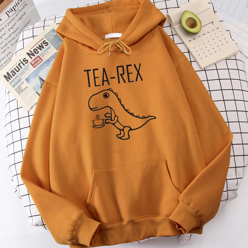 Tea Rex Funny Dinosaur Drink Coffee Print Hoodies Mens Autumn Oversize Hoodie Simple Fleece Sweatshirts Street S-Xxl Tracksuit