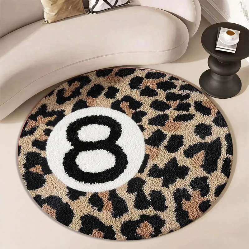 VIKAMA Modischer, kreativer Teppich mit Leopardenmuster, Tiermuster, für Wohnzimmer, Schlafzimmer, runder Nachttisch-Teppich, weich und bequem, Heimdekoration