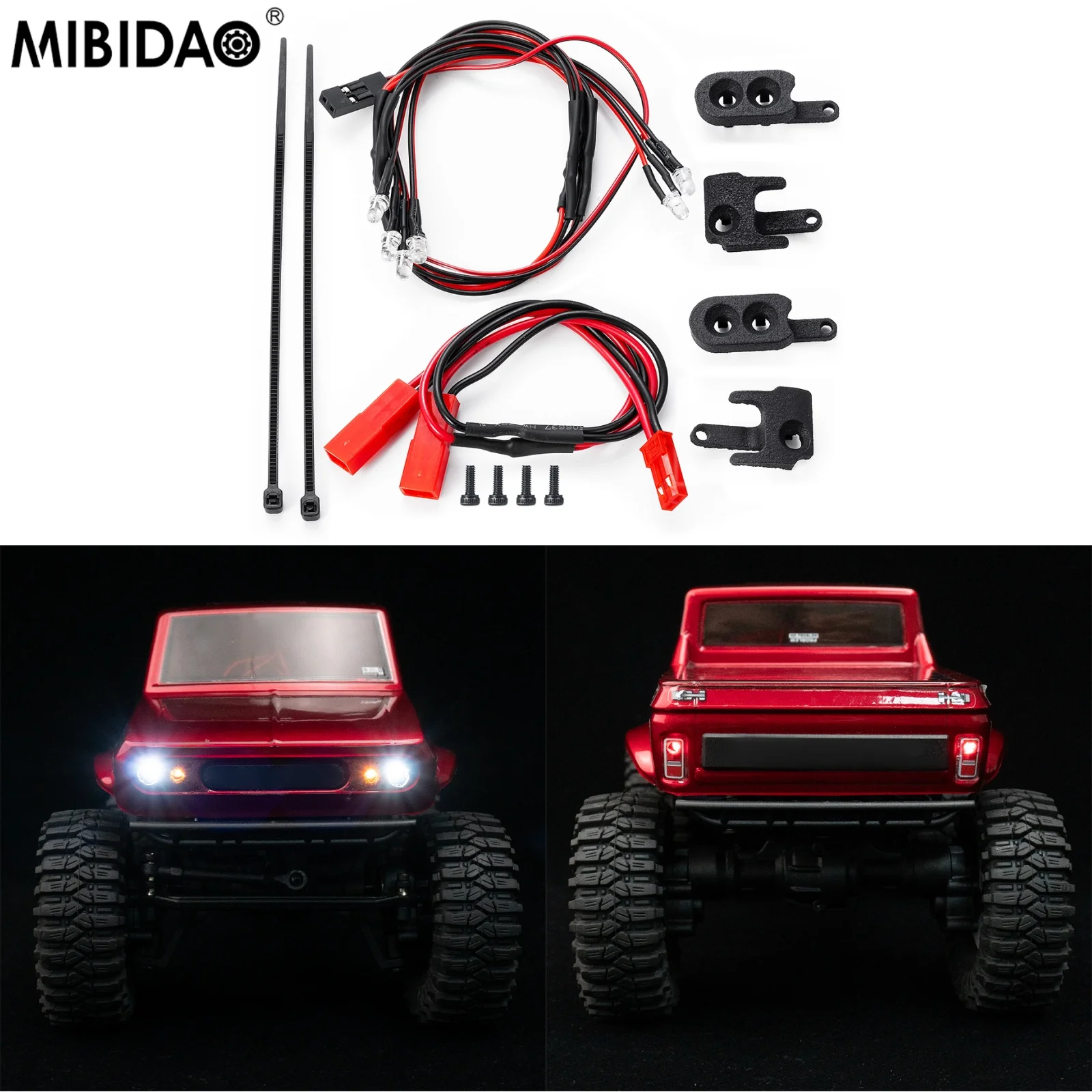 MIBIDAO Resin Headlamp Headlight Taillight LED Light Kit for 1/18 Redcat Ascent RC Crawler Upgrade Parts