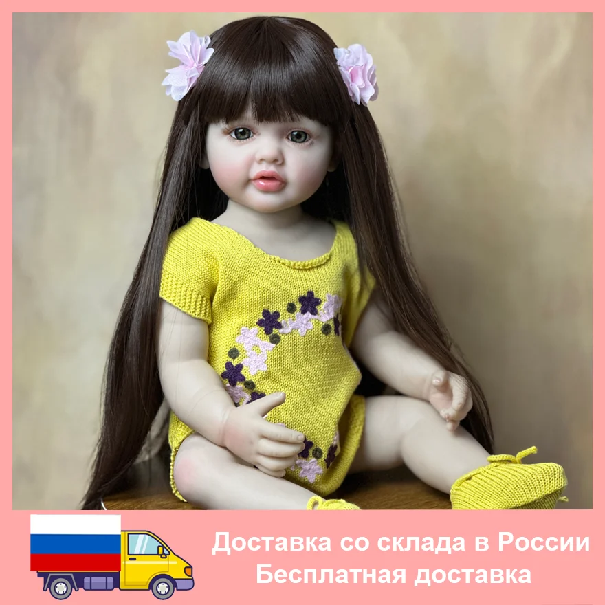 

Lifelike 55cm Reborn Baby Doll 22inch Full Body Soft Silicone Newborn Bebe Play House Toy For Girl Christmas Gift Long Hair