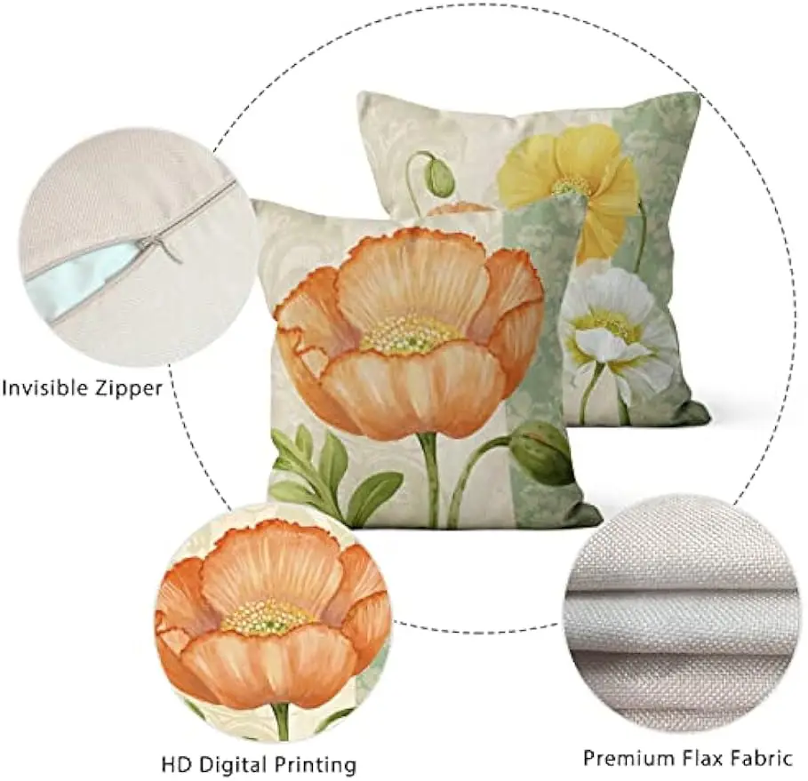 Flower Pattern Printed Pillowcase Sofa Decorative Cushion Cover Garden Seat Decorative Pillowcase Home Decor