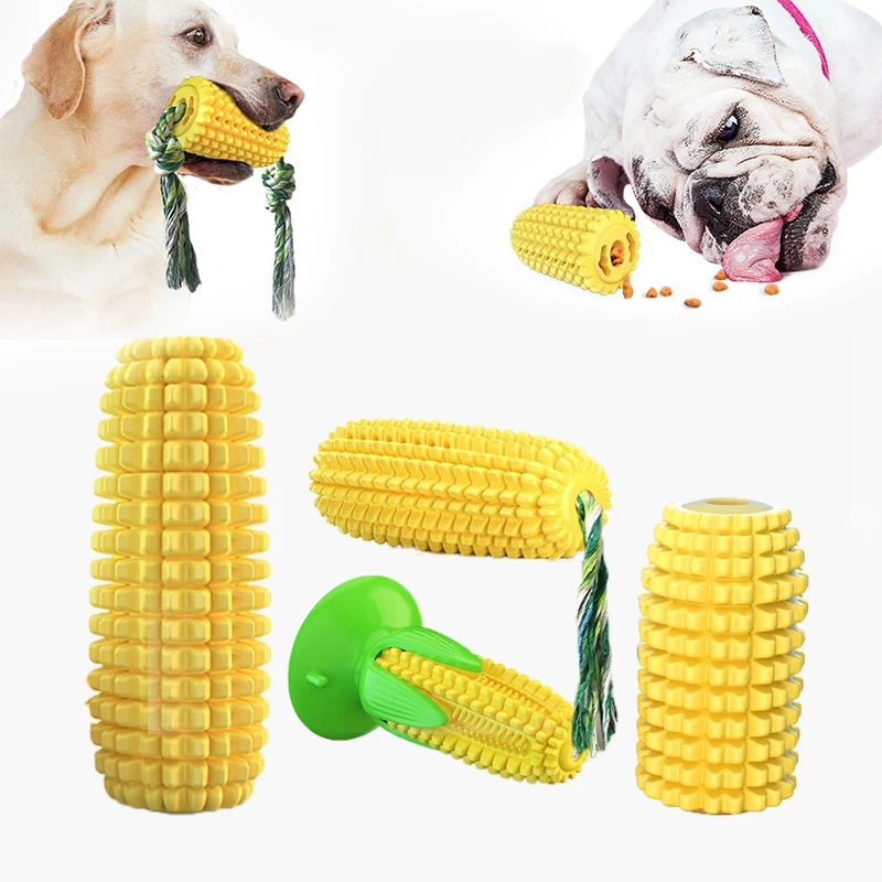 

Corn Dog Chew Toy Leaky Food Dispenser, Durable TPR Squeaky Molar Stick with Cotton Rope, Interactive Teeth Cleaning Toothbrush