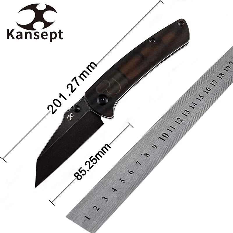 Kansept Knives Main Street T1015V8 Black Stonewashed 154CM with Light Brown Acrylic Dirk Pinkerton Designed for Men EDC Outdoor