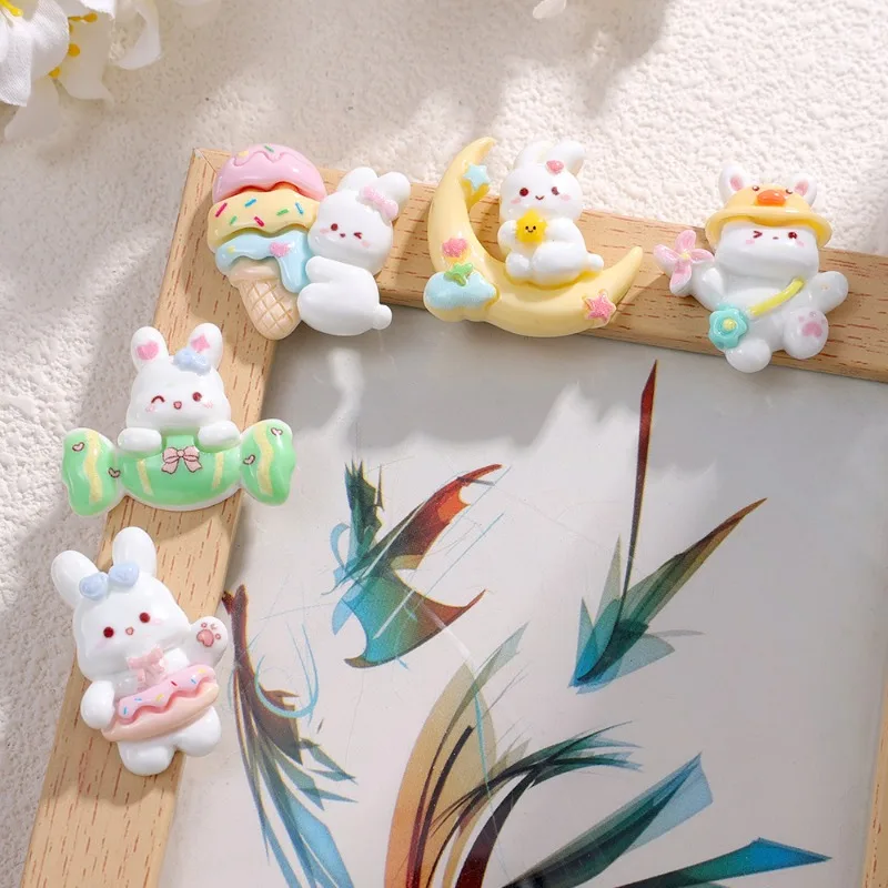 Cute Cartoon Moon Rabbit Bright DIY Jewelry Components Drip Gel Cream Gel Phone Case Hair Clip Lovely Handmade Resin Accessories