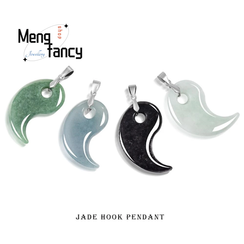 

S925 Silver Buckle Natural Burmese A-grade Jadeite Hook Three-dimensional Ice Type Jade Pendant Couple High-grade Luxury Jewelry