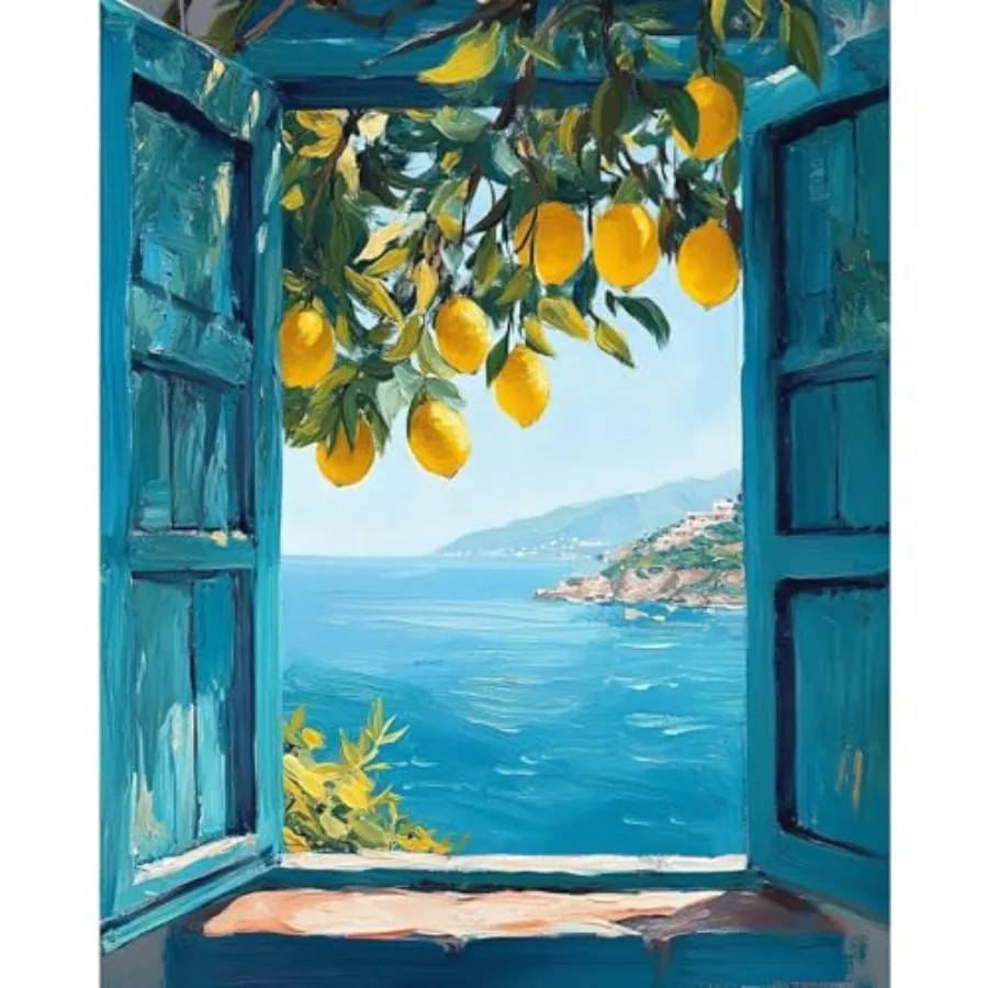 

Paint by Numbers Kit for Adults, Window View Adult Paint by Numbers, Coastal Canvas Paint by Numbers for Adults, DIY Acrylic Pa