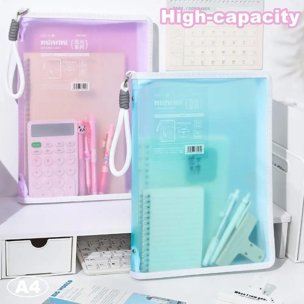 

New Portable Colored File Bag A4 Student Stationery Students Folders Transparent Zipper Handbag