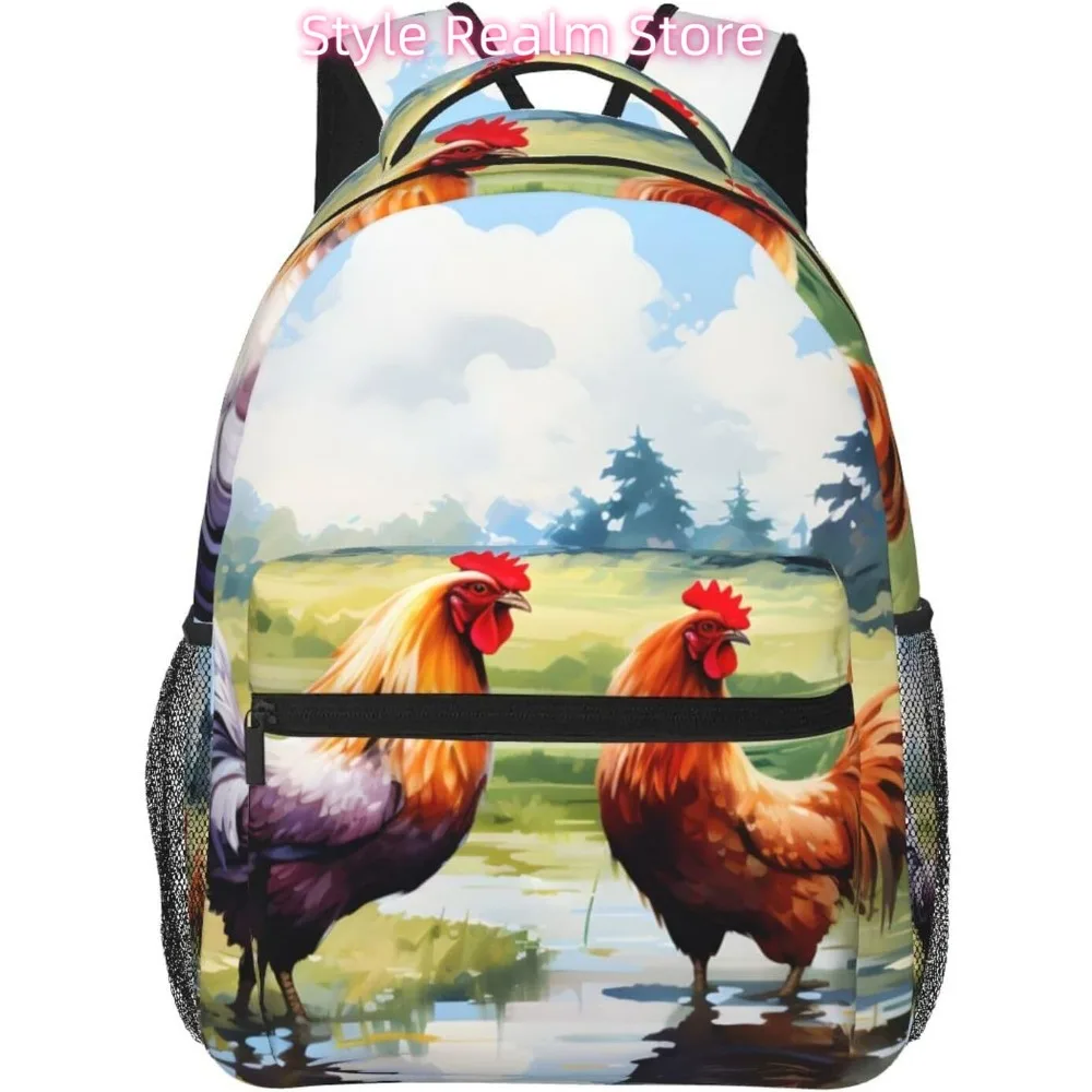 

Pretty Rooster Lightweight Laptop Backpack Lightweight Multipurpose Travel Casual Daypack Unisex College Backapcks for Men Women