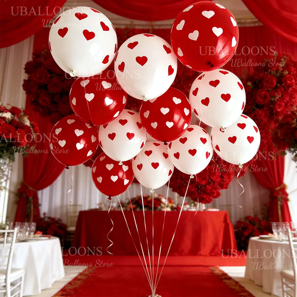 10/30/50 Stück weiß rote Herzmuster Luftballons Herz bedruckte Latexballons für Hochzeit Verlobung Geburtstag Valentinstag Dekor – Detail 5