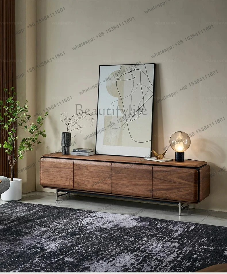

Italian walnut TV cabinet coffee table combination solid wood light luxury living room floor TV cabinet
