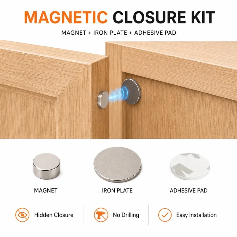 Magnetisches Schrankverschluss-Set, stark klebender Fenster- und Türverschluss, unsichtbare Schrankverschlüsse für Küchen- und Schlafzimmertüren, Hardware-Set – Detail 4