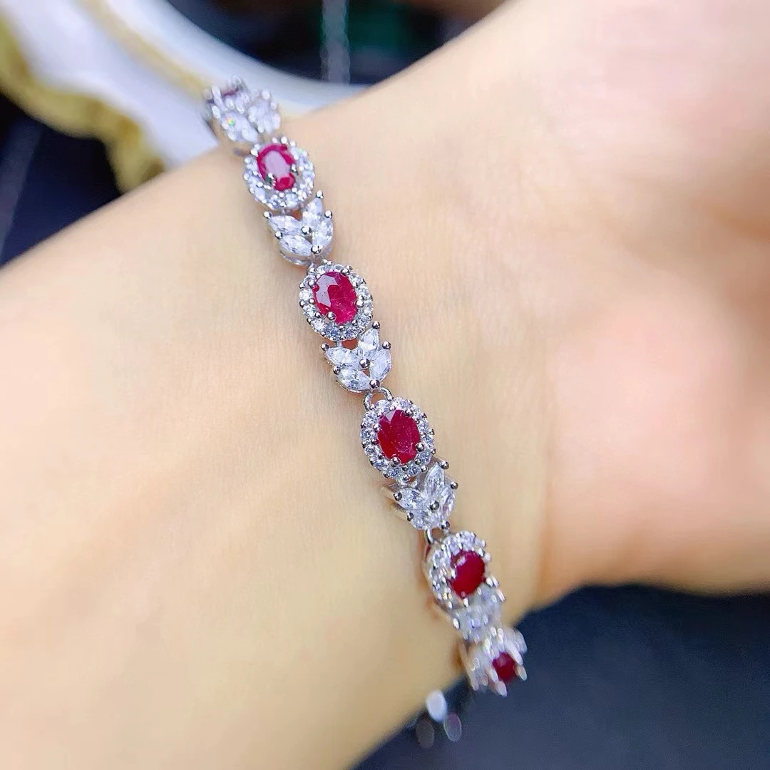 KJJEAXCMY Fine Jewelry Natural Ruby Women's Bracelet S925 Pure Silver Exquisite Inlaid High Clarity Gem Support Testing