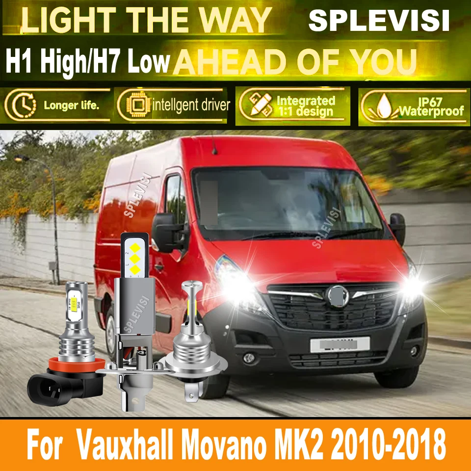 

H1 H7 711 LED 6000K Headlight Fog Lamp -focused illumination no dark spots For Vauxhall Movano MK2 2010 2011 2012 2013 2014-2018