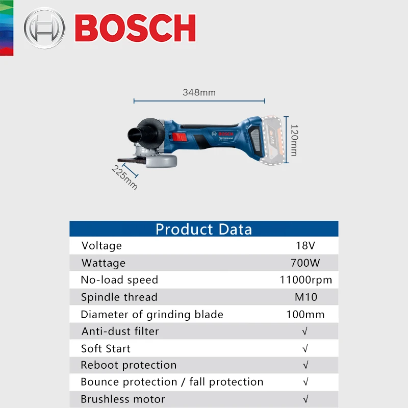 Bosch GWS 180 LI 18V Cordless Brushless Angle Grinder Cutting Polishing Machine Professional Power Tools (Without Battery)