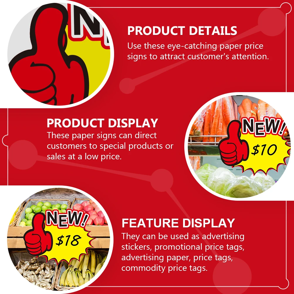 Etichette dei prezzi da 50 pezzi Segni dei prezzi delle merci Adesivi pubblicitari in carta dai colori vivaci Etichette promozionali per le vendite del mercato del negozio